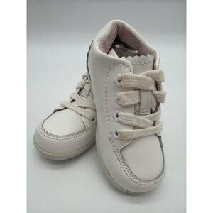 Stride Rite Toddler Size 5 White Leather Shoes With Pink Floral Embroidery
